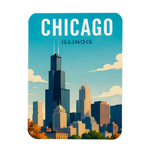 Magnet Flexible Reflets de l'horizon de Chicago (Vertical)