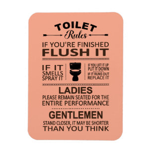 Magnet Flexible Règles de toilettes drôles Humour de salle de bain