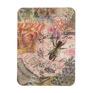 Magnet Flexible Reine Abeille Vintage Beau Collage