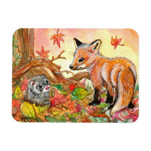 Magnet Flexible Renard et furet en feuilles d'automne