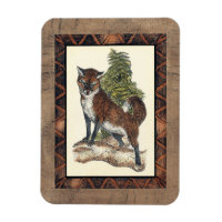 Renard rustique sur un tronc d'arbre