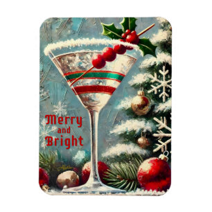 Magnet Flexible Retro 50 Cranberry Snowflake Noël Martini