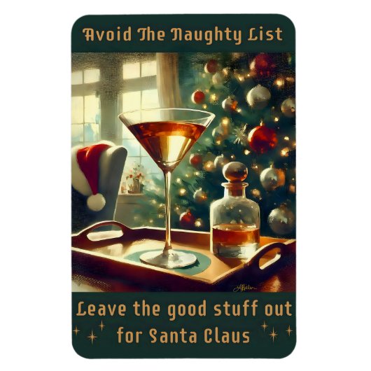 Magnet Flexible Retro 50s Avoid The Naughty List Christmas Martini (Vertical)