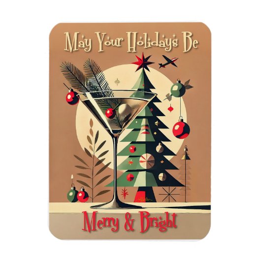 Magnet Flexible Retro 50s Jet Set Christmas Tree Martini (Vertical)
