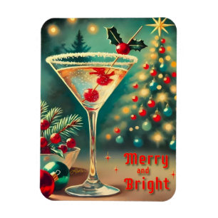 Magnet Flexible Retro années 50 Cocktail Martini Noël Merry Bright