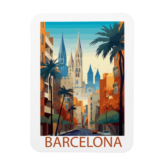 Magnet Flexible Retro Barcelona Vintage Travel Illustration (Vertical)