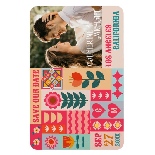 Magnet Flexible Retro Boho Floral Bold & Bright Enregistrer La Dat (Vertical)