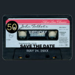 Magnet Flexible Rétro C Audiotape 50th birthday Party Save Date<br><div class="desc">Old audio tape (classic audio à cassette made in Netherlands) with black tag for numbers. Design on photo magnet flexible with texts for 50th birthday party to customize. You can easily change text (font, color, size and position) by clicking the customize button. Available in inviation postcard too. Matching Birthday invite,...</div>