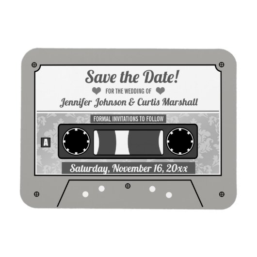 Magnet Flexible Retro Cassette Bande Mariage Enregistrer la date (Horizontal)