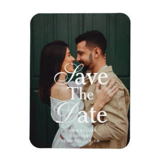 Magnet Flexible Retro Elegant Script Photo Wedding Save The Date