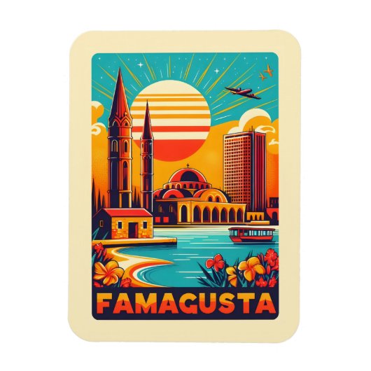 Magnet Flexible Retro Famagusta Beach Chypre cadeaux souvenirs (Vertical)