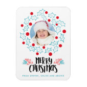 Magnet Flexible Retro Joyeux Noël Holly Red Berries Photo (Vertical)