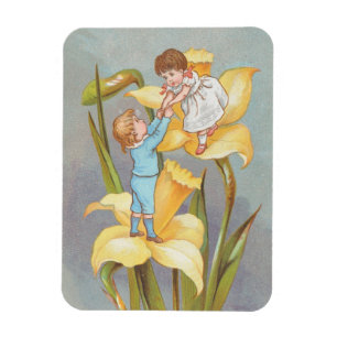 Magnet Flexible Rétro Mignon Douce Saint-Valentin, enfants et jonq