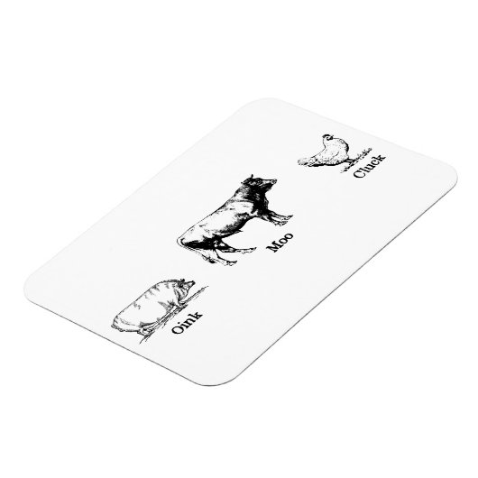 Magnet Flexible Retro Oink Moo Cluck Pig Cow poulet (Côté Gauche)