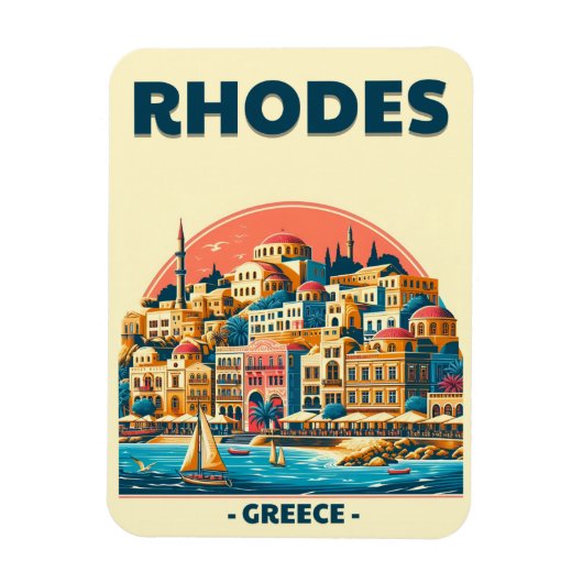 Magnet Flexible Retro Rhodes City - Grèce cadeaux de voyage (Vertical)