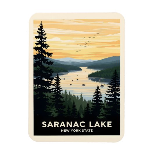 Magnet Flexible Retro Saranac Lake | New York Travel (Vertical)