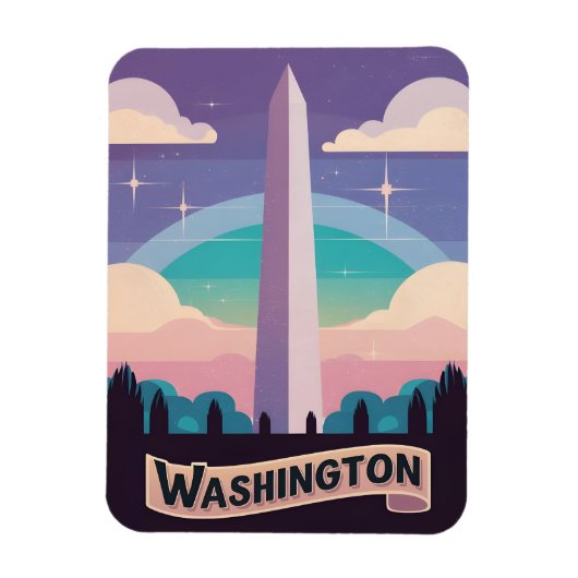 Magnet Flexible Retro Travel 80s Neon Washington Monument Lofi Art (Vertical)