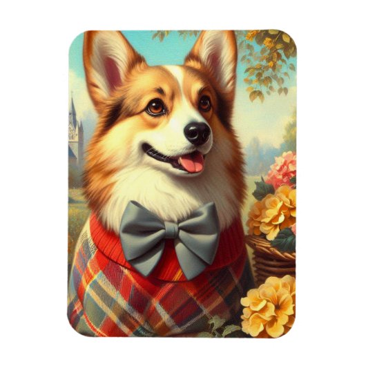Magnet Flexible Retro Welsh Corgi Cardigan Peinture (Vertical)