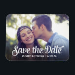 Magnet Flexible Retro White Script Enregistrer la date Full Bleed<br><div class="desc">Avec un joli script avec votre photo.</div>