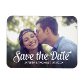 Magnet Flexible Retro White Script Enregistrer la date Full Bleed  (Horizontal)