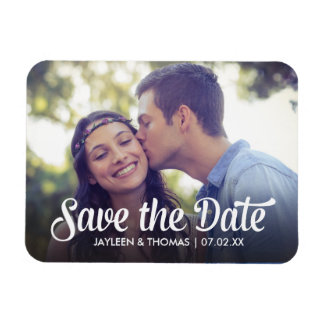 Magnet Flexible Retro White Script Enregistrer la date Full Bleed 