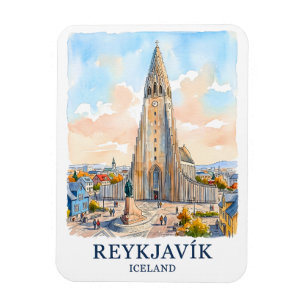 Magnet Flexible Reykjavik Islande Église Aquarelle Toit Voyage