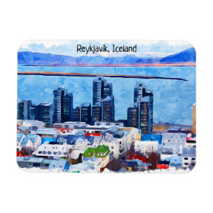 Magnet Flexible Reykjavík Islande Ville Vue aquarelle