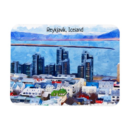 Magnet Flexible Reykjavík Islande Ville Vue aquarelle (Horizontal)