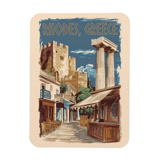 Magnet Flexible Rhodes Grèce Ruines Voyages Art Vintage (Vertical)