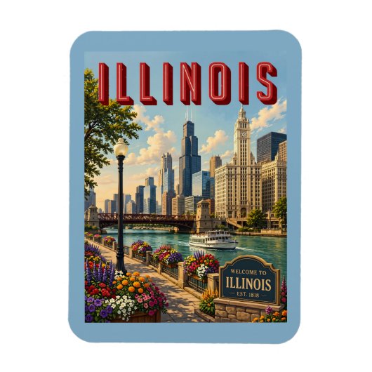 Magnet Flexible Rivière Illinois Chicago (Vertical)