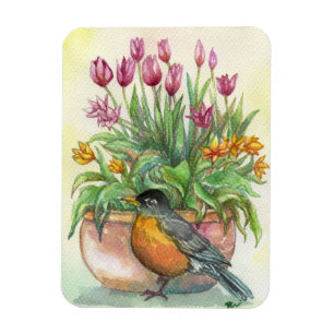 Magnet Flexible Robin et Tulipes