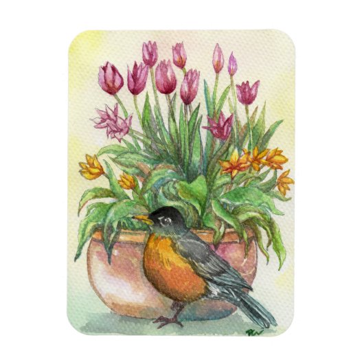 Magnet Flexible Robin et Tulipes (Vertical)