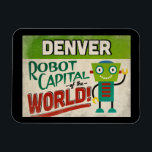 Magnet Flexible Robot Denver Colorado - Vintage amusant<br><div class="desc">Un aimant frigidaire de voyage de Denver Colorado plein de charme avec un robot amusant et amical,  avec un texte amusant de style rétro qui dit,  "Voir à Denver"</div>