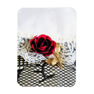 Magnet Flexible Romantic red rose and white lace