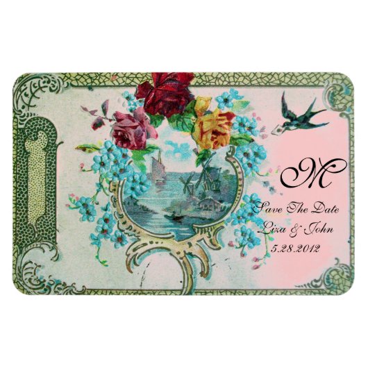 Magnet Flexible ROMANTİCA 3 MONOGRAM, Enregistrer La Date, Blanc (Horizontal)
