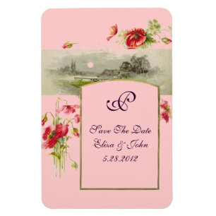 Magnet Flexible ROMANTİCA MONOGRAM /POPPIES, Enregistrer La Date, 
