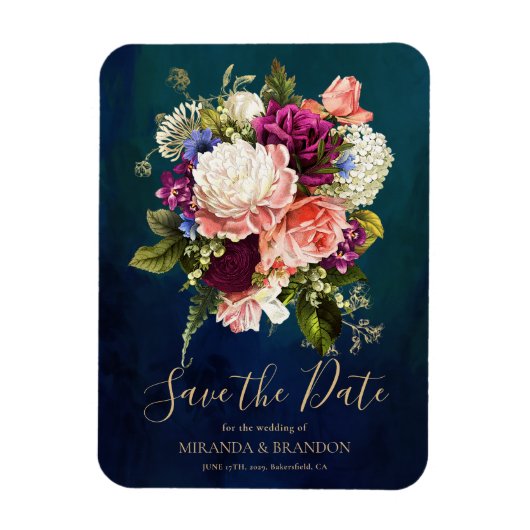 Magnet Flexible Romantique Bouquet floral Emerald Green Gold Maria (Vertical)