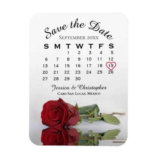 Magnet Flexible Romantique Rouge Rose Calendrier Mariage Enregistr (Vertical)