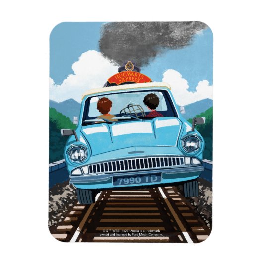 Magnet Flexible Ron & HARRY POTTER™ en voiture volante vers HOGWAR (Vertical)