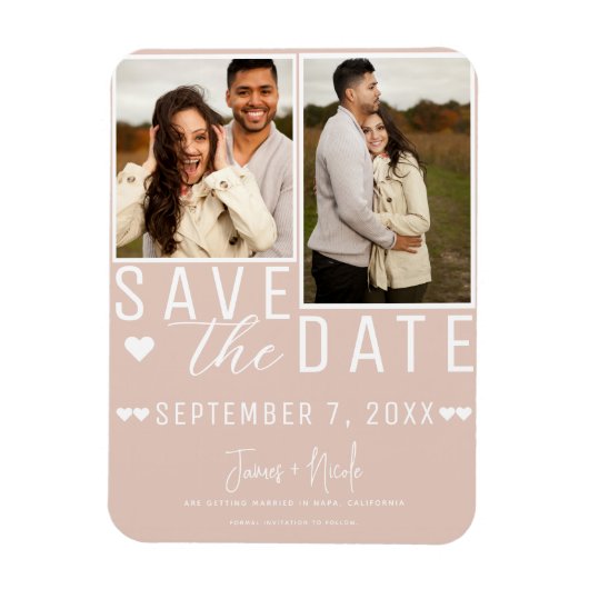 Magnet Flexible Rose beige moderne Enregistrer la date 2 Mariage p (Vertical)