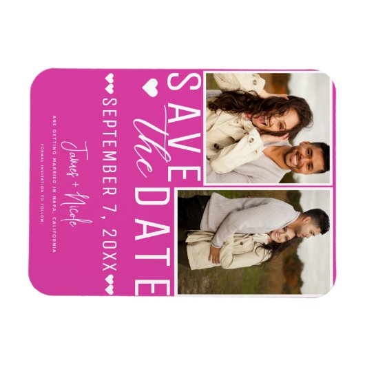 Magnet Flexible Rose chaud moderne Enregistrer la date 2 Mariage p (Horizontal)