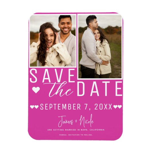 Magnet Flexible Rose chaud moderne Enregistrer la date 2 Mariage p (Vertical)
