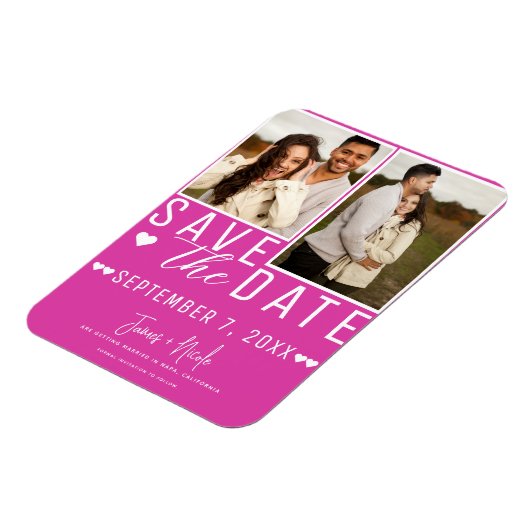 Magnet Flexible Rose chaud moderne Enregistrer la date 2 Mariage p (Côté Gauche)