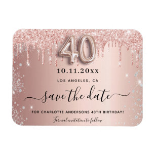Magnet Flexible rose de 40e anniversaire enregistrer la date