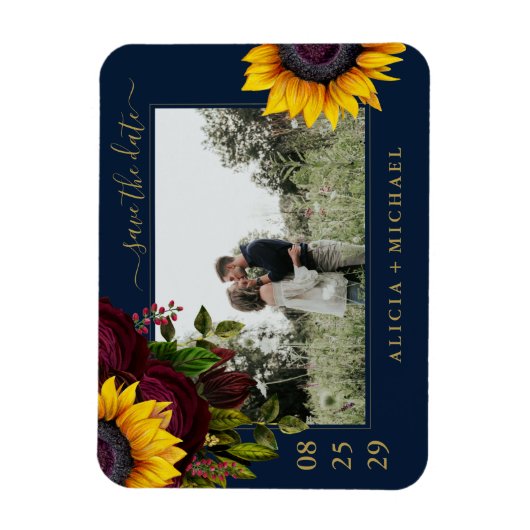 Magnet Flexible Rose de tournesol rustique script enregistrer date (Vertical)