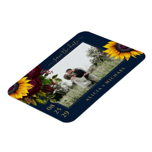 Magnet Flexible Rose de tournesol rustique script enregistrer date (Côté Gauche)