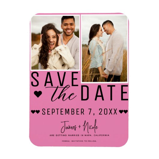 Magnet Flexible Rose et noir Enregistrer la date 2 Mariage photo (Vertical)