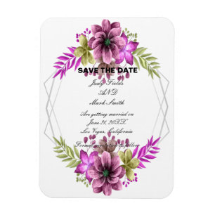 Magnet Flexible Rose Et Vert Aquarelle Floral Enregistrer La Date