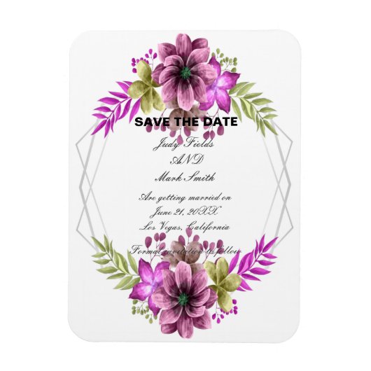 Magnet Flexible Rose Et Vert Aquarelle Floral Enregistrer La Date (Vertical)