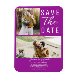 Magnet Flexible Rose Fuchsia 2 Photos Enregistrez la Date Mariage
